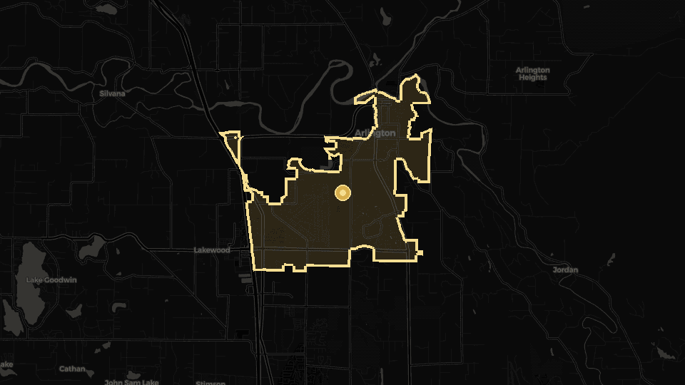 Static map overview of Arlington, Washington.