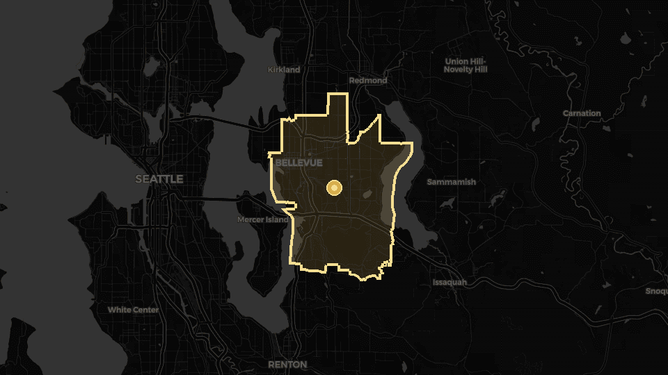 Static map overview of Bellevue, Washington.