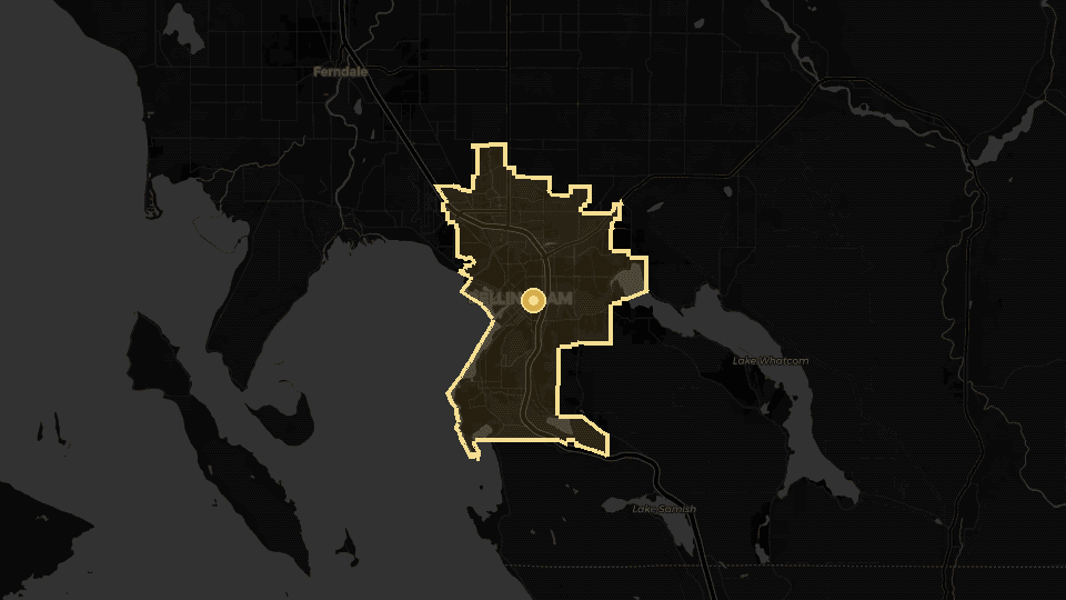 Static map overview of Bellingham, Washington.