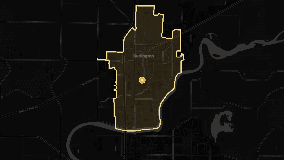 Static map overview of Burlington, Washington.