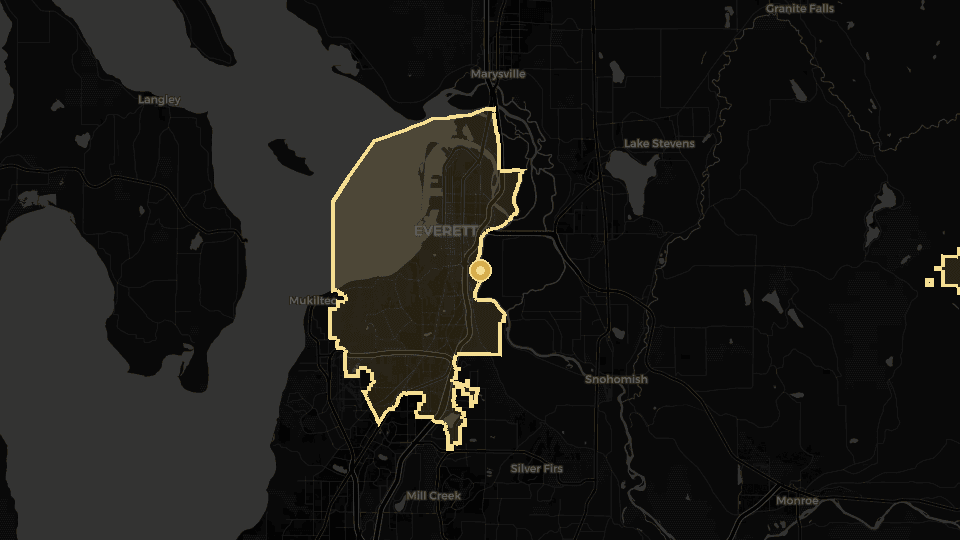 Static map overview of Everett, Washington.