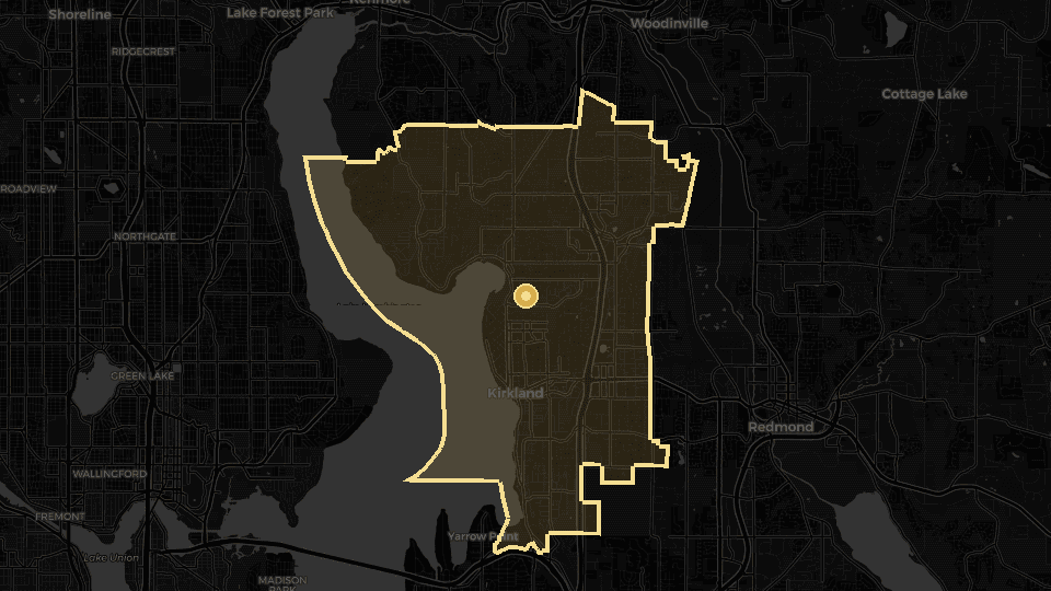 Static map overview of Kirkland, Washington.