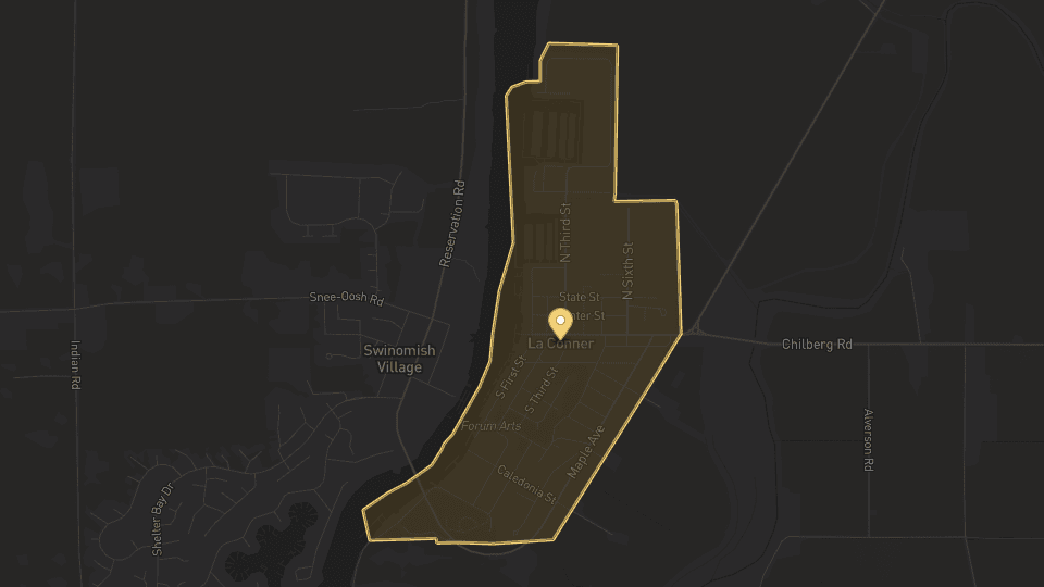 Static map overview of La Conner, Washington.