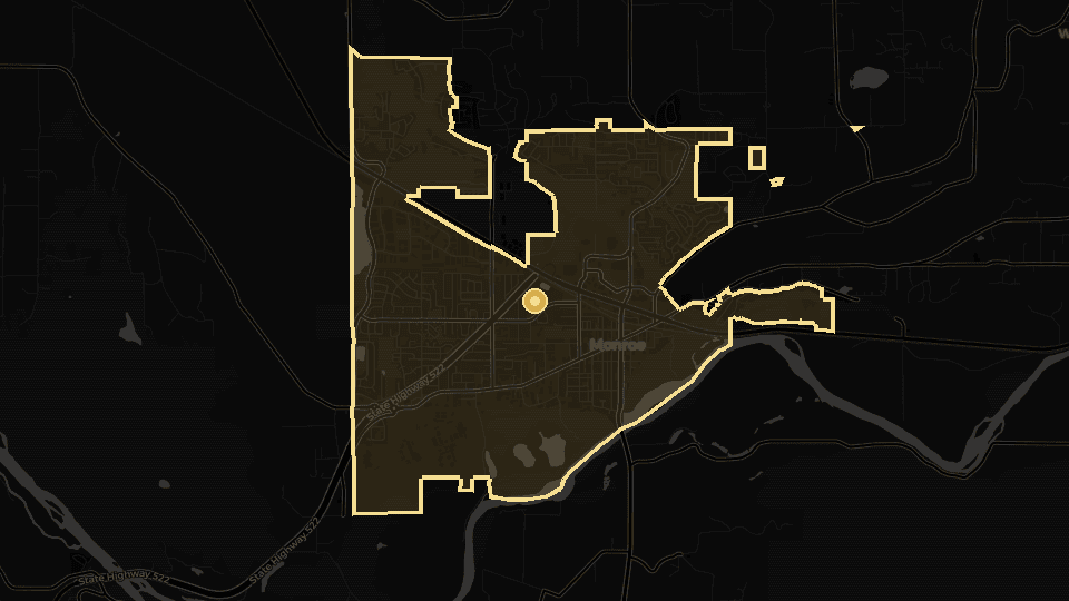 Static map overview of Monroe, Washington.