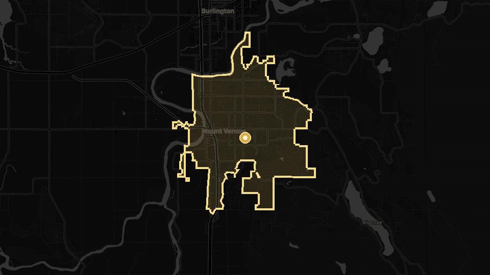 Static map overview of Mount Vernon, Washington.