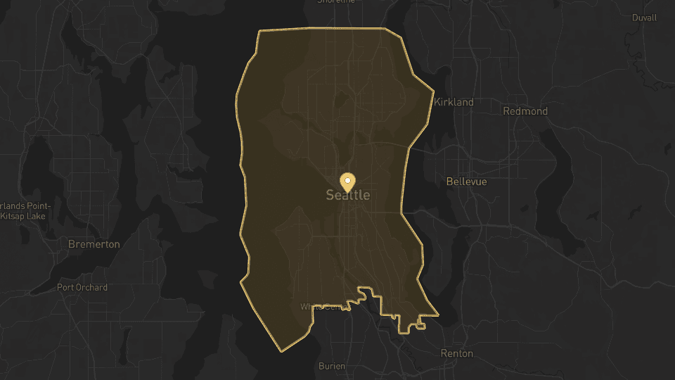 Static map overview of Seattle, Washington.