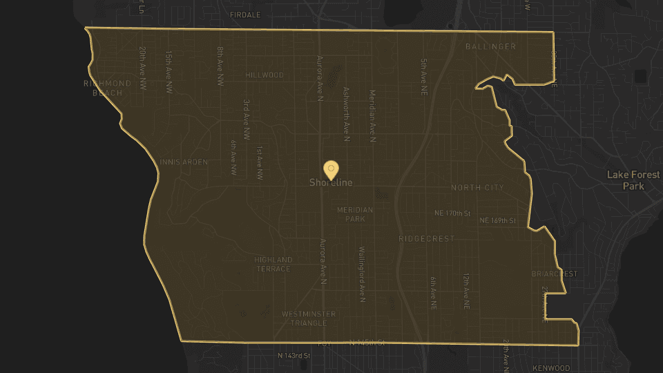 Static map overview of Shoreline, Washington.