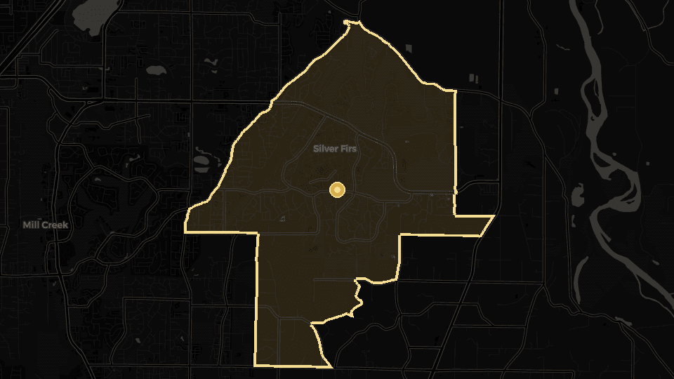 Static map overview of Silver Firs, Washington.